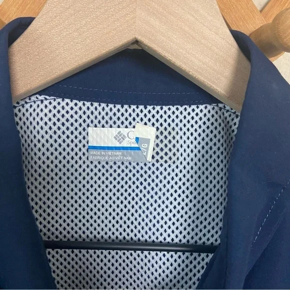 COLUMBIA PFG | Navy Blue Button Down Short Sleeve Fishing Shirt Size Large - Picture 9 of 10